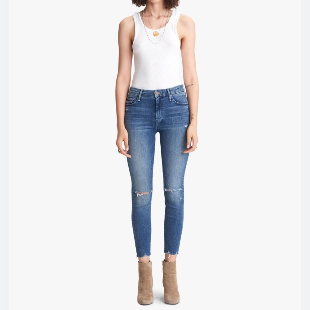 MOTHER Jeans Denim High Waisted Looker Ankle Fray Get Your Groove Back 29 EUC